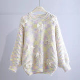 Autumn And Winter New Style Lazy Wind Soft Waxy Sweet Sweater Gentle Style Handmade Three-Dimensional Flower Sweater Head Girl-Outfit