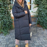 Simplee Fashion autumn winter warm coat women Casual Hooded with belt long coat parkas female High street pocket loose coat