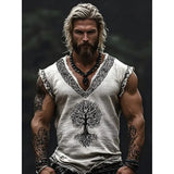 Men's Linen Short Sleeves Loose Leisure Collar T-Shirt 3D National Style Digital