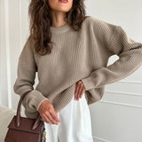 O-neck Long Sleeve Knitted Sweaters Women Solid Elegant Sweater Pullovers 2022 Office Female Fashion Casual Tops