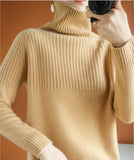 Autumn And Winter Lazy Wind Thickened High-Necked Sweaters Women's Long-Sleeved Solid Color Pile Collar Knitted Bottomed Sweaters-Outfit