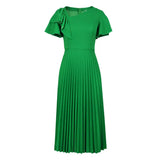 Multi-Color Lotus Leaf Sleeve Pressure Skirt Dress 100 Folds Short Sleeve Dress Elegant
