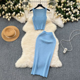 Kong Style Retro Hottie Suit Women's Summer Short Vest Top With High Waist Half Skirt Knit Two