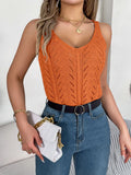 Shooting 2025 Spring And Summer Solid Color V-Neck Hollow Sleeveless Knitted Shirt Holiday Vest Women's
