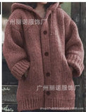 Pure Color Loose Autumn And Winter Warm Sweater Jacket Long-Sleeved Knitted Long Hoodie Number Women's