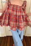 Blouse Women Summer Fashion Shirts 2023 Blusas Mujer De Moda Loose Backless Ruffles Blouses Korean Plaid Cute Tops