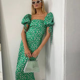 Toloer Women's Wear 2023 New Summer Holiday Style Dress Floral Bubble Sleeve One Word Collar Slim Fashion Dress-Outfit