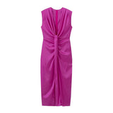 Deep V Collar Folded Open Fork Dress Female Summer New Temperament Thin Dress Dress Dress