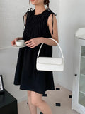 Chic Niche Retro Round Neck Pleated Bow Tie Small Sleeveless Vest Dress Woman-Outfit