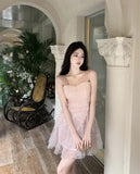 Sexy Elegant Dresses Women Sleeveless Sequins Mesh Patchwork Slim Paty Dress Mini Summer French Style Fairy Female-Outfit
