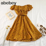 Print Floral Women Dress Spring Summer Bow Vestidos Chiffon Beach Style Student Sweet Mini