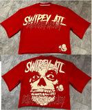 New Seven-Sleeve Red Harajuku-Style T-Shirt SWIPEYATL Skuel Short-Sleeved Fashion Round