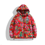 Chinese Wind Northeast Big Flower Hooded Cotton-Padded Jacket Man Thick Warm Cold Cotton-Padded Jacket Coat Rural Festival Cotton-Padded Jacket Coat-Outfit