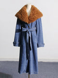 Toloer Spring New Fashion Temperament Can Be Removed Wool Collar Design Sense Waist Show Thin Denim Trench Coat Female Long Coat-Outfit