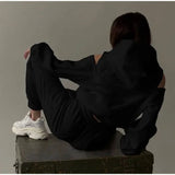 Toloer Women's Fall 2024 New Two-Piece Solid Color Hoodie Short Die Trouser