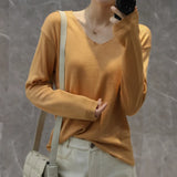 Toloer Style Autumn Winter Woolen Sweater Female V Gets Short Money Inside Build Head Sweater Slim Bottom Sweater-Outfit