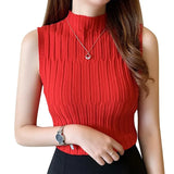 Women Ribbed Halter Tank Crop Tops Summer Spring 2023 Base T-shirt Harajuku Adults Sleeveless Solid Color Round Neck Knit Tops-Outfit