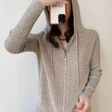 Spring Style Zipper, Hooded, Knitted Cardigan, Slim, Bottom Hooded Sweater, Fashionable Small Coat-Outfit
