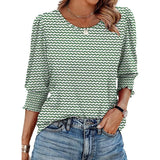 Color Women's Clothing 2025 Autumn Loose Leisure Printing Seven-Sleeve Round-Neck T-Shirt