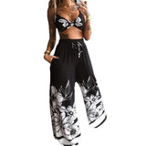 New Summer Women's Printed Sexy Breasts + Loose Broad Leg Pants Two