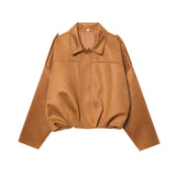 New Fashion Temperament Imitation Leather Effect Bomber Jacket