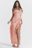 Summer New Sexy Lotus Leaf Side Wrapped Chest Fork Sleeveless Shoulder Dress Dress