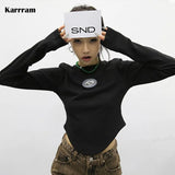 Grunge Irregular Crop Tops Korean Fashion Chic T-shirts Gothic Black Sexy Slim Tee Shirts Women Vintage Streetwear