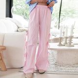Women's Y2K Wide-Leg Long Pants Plaid/Stripe Print Side Tie-Up Hollowed Out Aesthetic Loose Trousers Casual Bottoms-Outfit