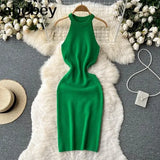 Style Knit Women Dress 2022 Summer Retro Vacation Elegant Ladies Slim A Line Sexy Solid Temperament