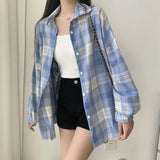 Vintage Plaid Oversized Loose Blouse-Outfit