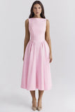Spring-Summer Women's New Round Collar Bareback Solid Color High Fashion Dress