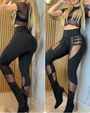 Women Solid Tight High Waist Slim Fit Sheath Long Pants Autumn Spliced Package Hip Trousers Sexy 2023 Regular Casual Ladies-Outfit