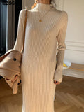 2022 autumn winter thick straight maxi sweater dress women high neck long sweater dress elegant female loose sexy knit