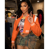 Long Sleeves Hit Color Short Button Baseball Suit Autumn New Fashionable All Kinds Of Spicy Girls Coat Girl-Outfit