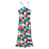 Women's Sexy Out-Top Colorful Fish Scales Printed Hanging Neck Dress Dress Dress Dress