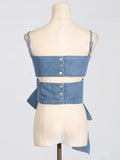 Toloer Top 20 Spring Summer 24 New Fashion Bow Design Sense Denim Strapless Sling-Outfit