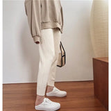 Toloer Waist Korean Version Of Knitted Grandma Pants Female Autumn New Web Celebrity Casual Bundle Foot Harun Pants Wet Line Radish Pants-Outfit
