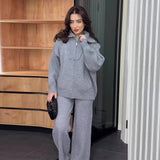 The Autumn Of 2025, The New Explosive Collar Solid Color Knitted Shirt Thick Pants Suit For