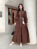 Heavy Industry Embroidery Hook Flower Lantern Sleeves To Close The Waist Dress Female High-Grade Feeling Thin Temperament Reduce The Age Of The Long