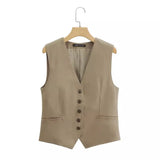 New Cotton Blended Short Vest Vest-Outfit
