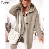 Winter Women Cardigan Jacket 2023 Fashion Korean Casual Lady Solid Color Loose Long Sleeve Hooded Oversized Sweater
