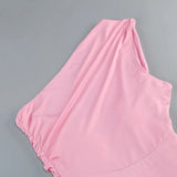 Pink One Shoulder Back Tie Up Maxi Dress-Outfit
