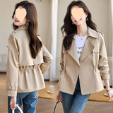 Small Short Trench Coat Lady 2024 Spring Autumn New Versatile Fashionable European Goods Hot Style Waist Casual Coat-Outfit