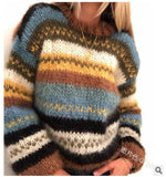 And Winter Rainbow Loose Fashion Jacket Sweater Casual Warm Knitwear Women's