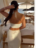Fashion Hanging Neck With Flower Styling Blouse 2025 Summer New Sexy