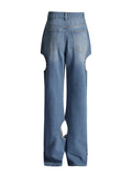 Toloer Casual Advanced Sense Straight Pants Spring 2024 New High Waist Hollow Design Sense Of Women's Jeans-Outfit