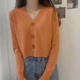 ladies button V-neck pullover sweater women's fall winter 2022 new outer solid color cardigan long-sleeved short knitted