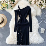 Shoulder Strap Dress Women Sexy Fashion Split Bodycon Dress Autumn Winter Elegant Off Shoulde Elastic Knitter