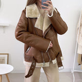 Warm Women Faux Fur Jacket 2021Winter Casual Streetwear Leather Buckle Solid Comfortable Fashion Loose Female Thick