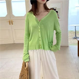 Toloer Sweater With Cardigan Shawl Loose Coat Female Autumn Korean Version Thin Sunscreen Shirt V-Neck Long Sleeve Jacket-Outfit